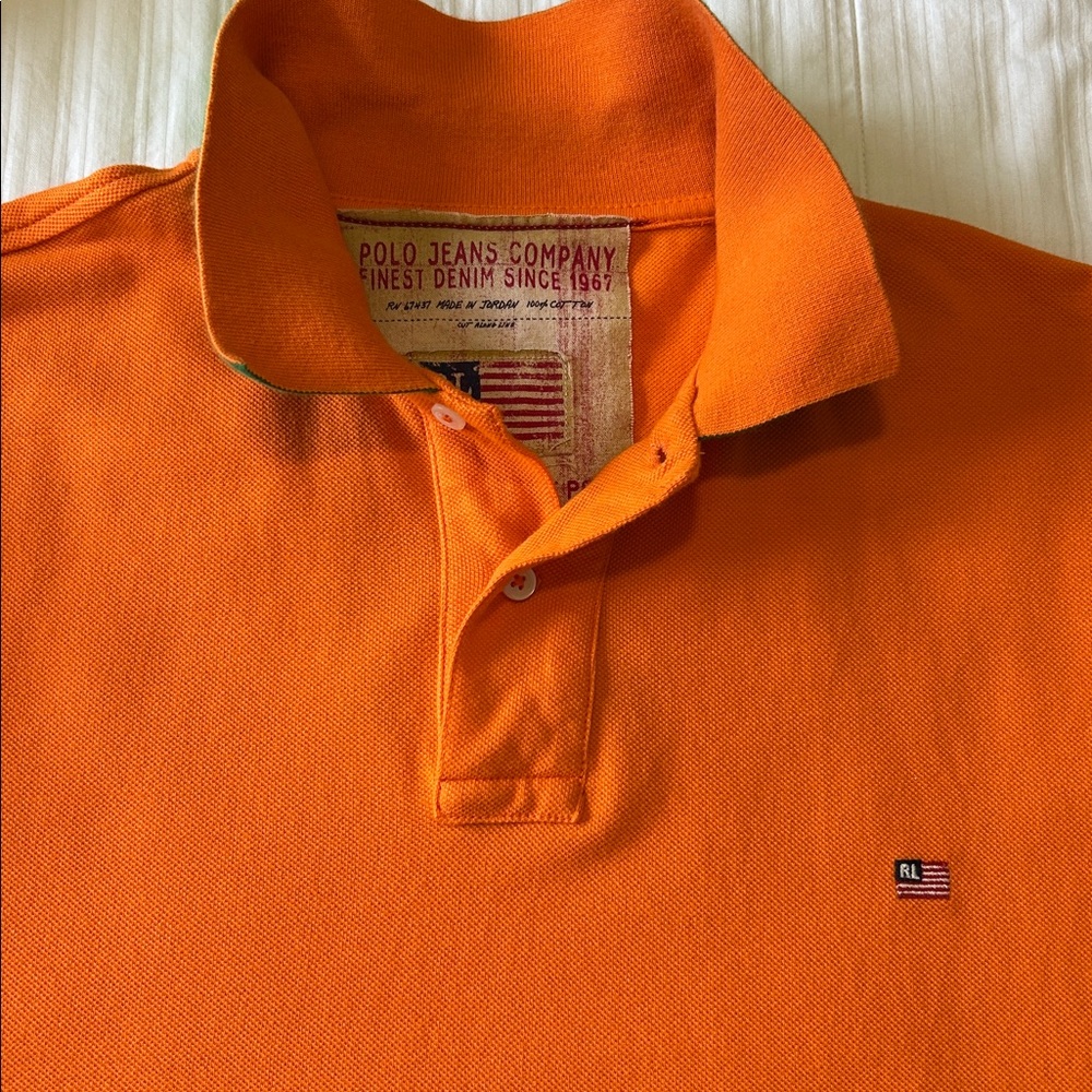 Polo Ralph Lauren Men's Large Orange Polo Shirt Preppy Casual